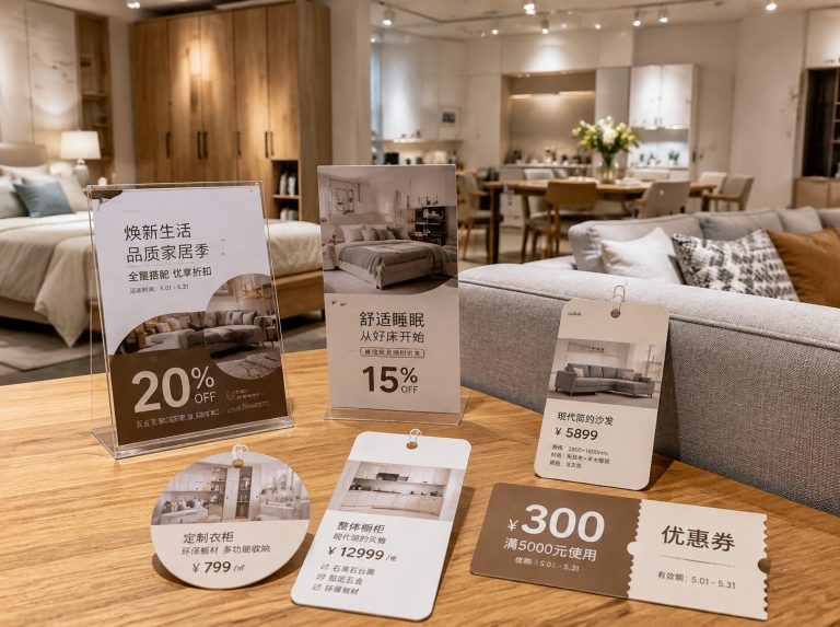 根河家具门店单页海报与吊牌